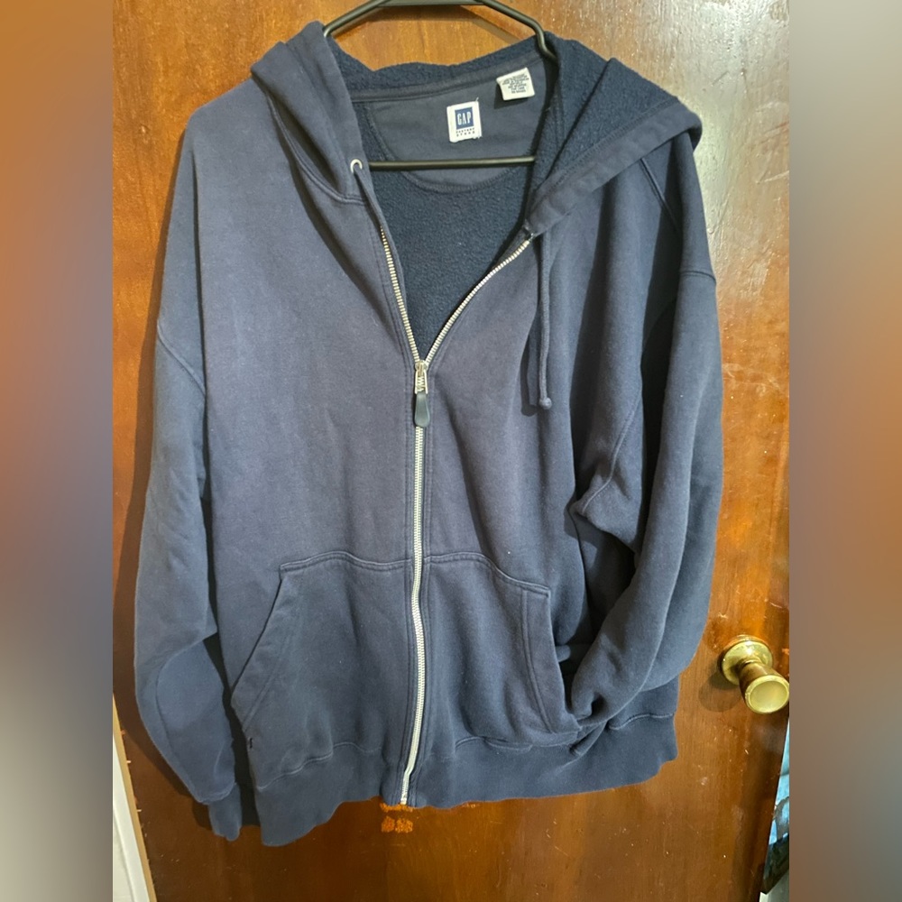 GAP large zip up navy hooded sweatshirt